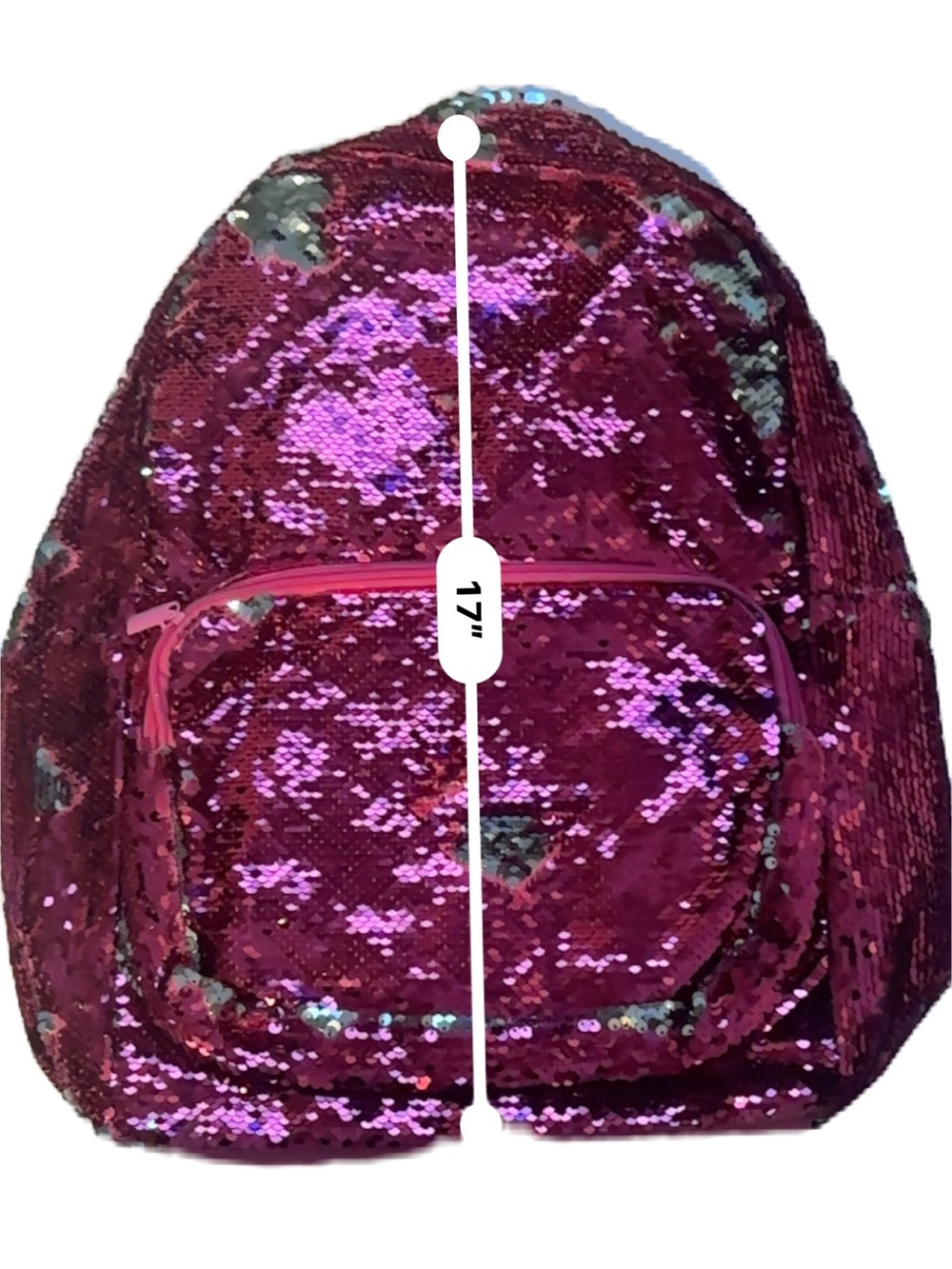 Pink & Silver Two 2 tone Girls Kids Sequin Backpack School Bag - Picture 7 of 7